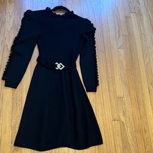 St. John Black Long Sleeve Dress with Ruffle Accents